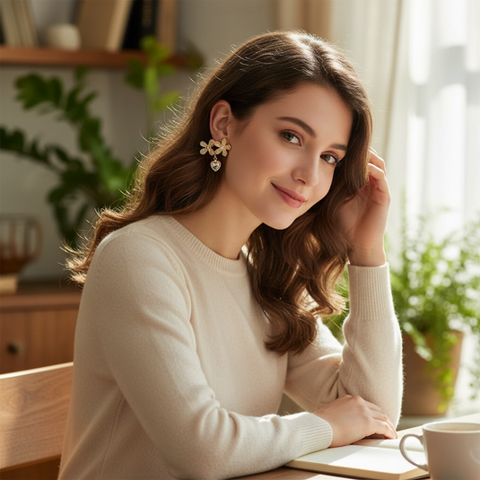 Floral Heart Dangle Earrings πΈπ Elegant Crystal Charm