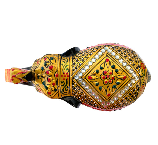 Traditional Wooden Elephant Statue β Black & Gold Gemstone Showpiece