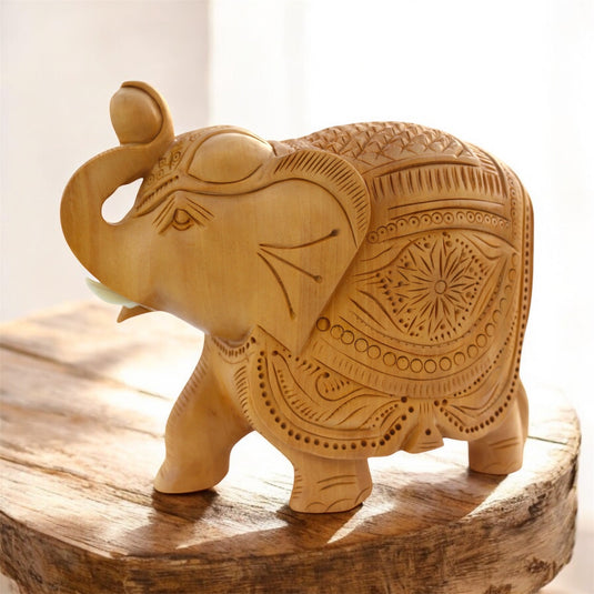 Handcrafted Wooden Elephant Figurine – Up Trunk Prosperity Gift