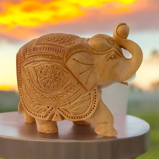 Handcrafted Wooden Elephant Figurine – Up Trunk Prosperity Gift