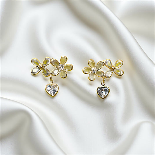 Floral Heart Dangle Earrings πΈπ Elegant Crystal Charm
