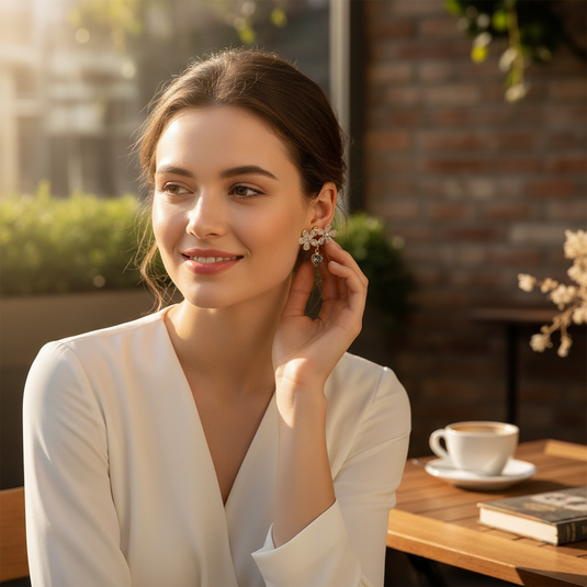 Floral Heart Dangle Earrings πΈπ Elegant Crystal Charm