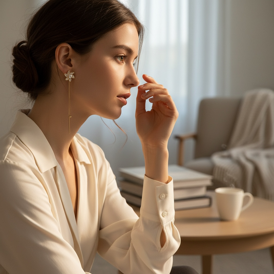 Golden Daisy Pearl Drop Earrings 🌼✨ Elegant Chain Dangles