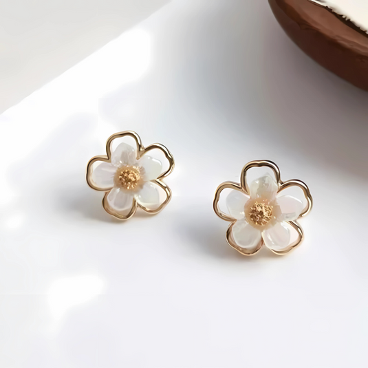 Delicate White Flower Stud Earrings