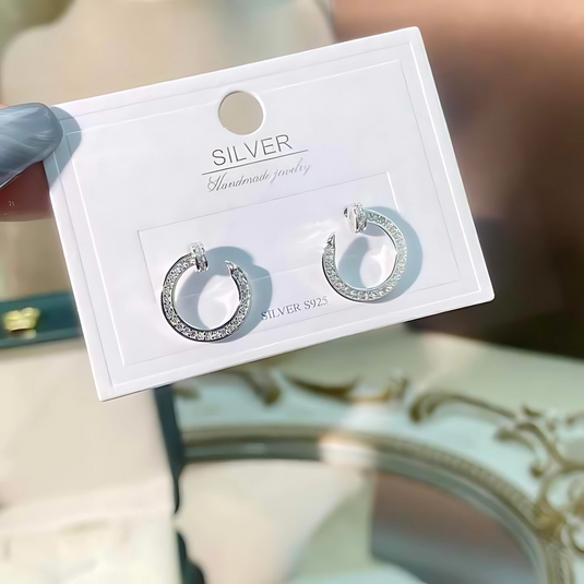 Elegant Silver Pavé Hoop Earrings – Timeless Sparkle for Any Occasion