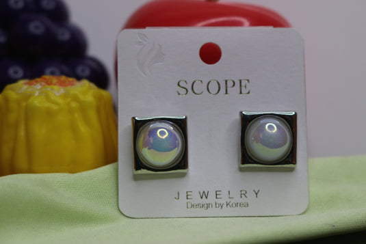 Modern Square Pearl Stud Earrings