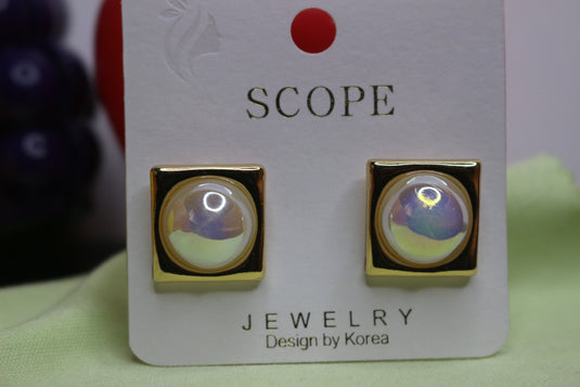 Modern Square Pearl Stud Earrings