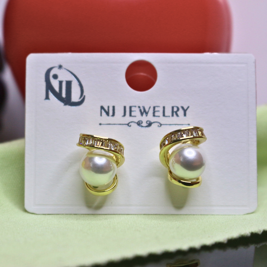 Elegant Gold Swirl Pearl Stud Earrings