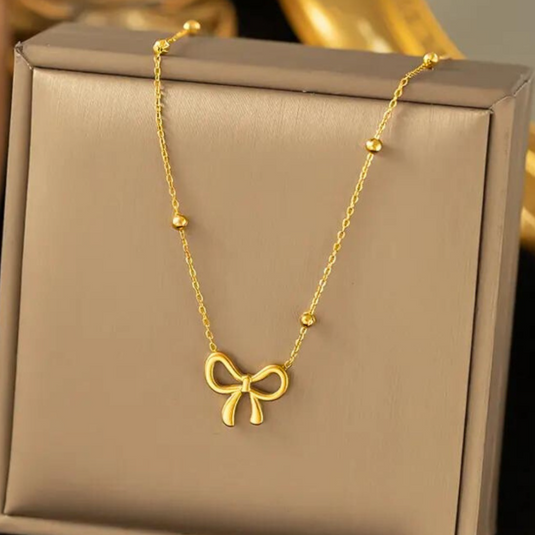🎀 Beads Chain Bow Necklace – Elegant & Enduring