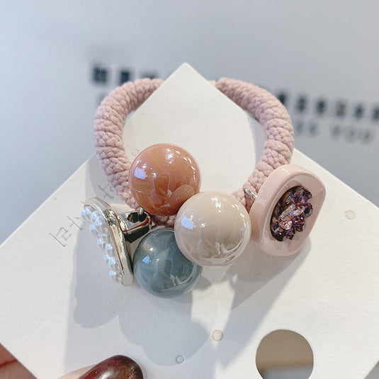 Marble Bead Hair Tie – Premium Elastic Band with Pearl & Crystal Charms 🎀