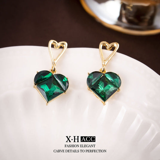 🪷Crystal Heart Drop Earrings – Cute Korean Style