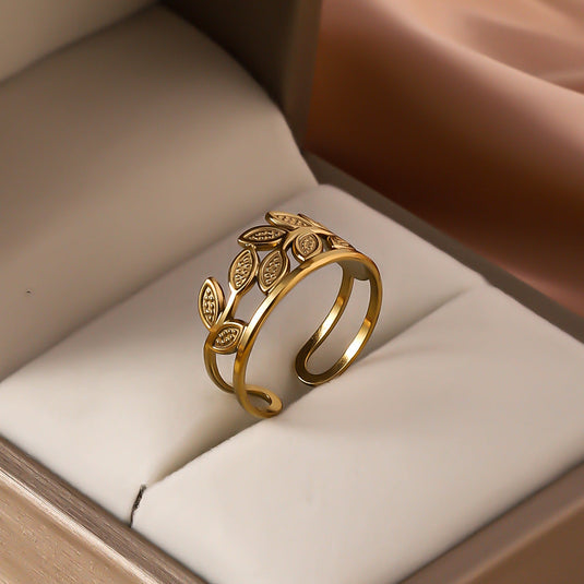 Golden Leaf Ring – Adjustable Nature-Inspired Jewelry for Women 🍃✨