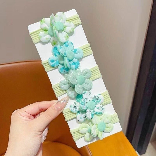 π Green Daisy Hair Bands (Set of 5) β Soft Flower Ponytail Bands for Kids & Teens πΏ