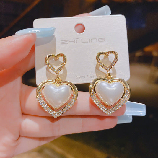 π€ Pearl Heart Statement Earrings β Glam Sparkle Drop Jewelry for Women β¨