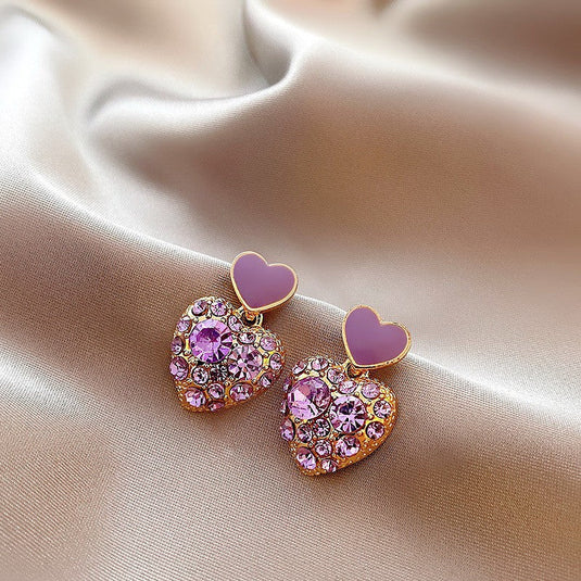 π Lavender Heart Drop Earrings β Cute Crystal Statement Jewelry for Girls β¨