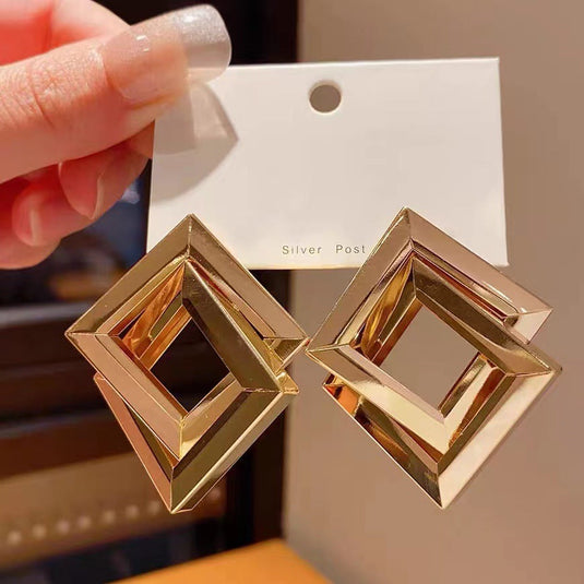 Gold Hollow Square Statement Earrings ✨🟨