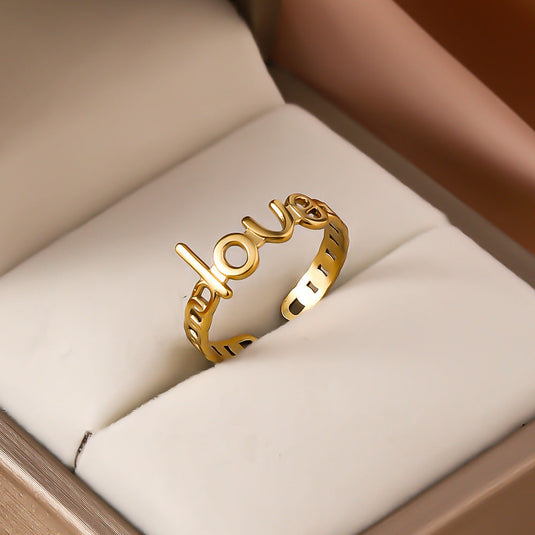 Gold “Love” Ring – Adjustable Romantic Statement Jewelry for Women 💖✨