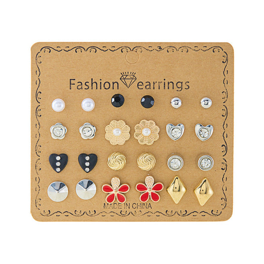 12 -Pair Everyday Stud Earrings Set – Cute & Classy Mix ✨- D5