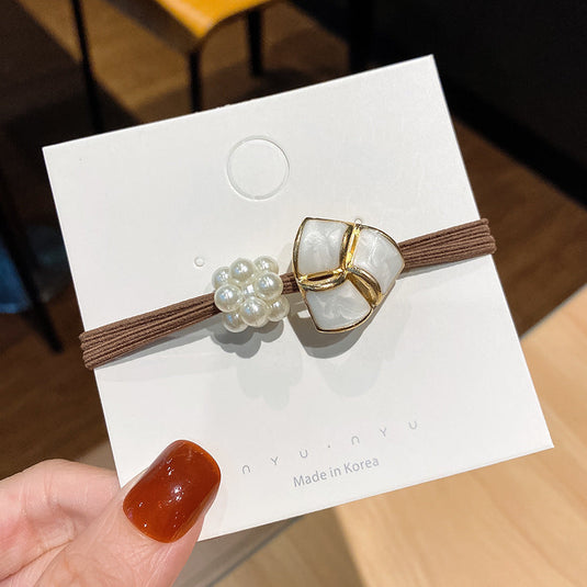 Pearl Charm Hair Tie 💗 – Elegant Stone Elastic Band 🎀