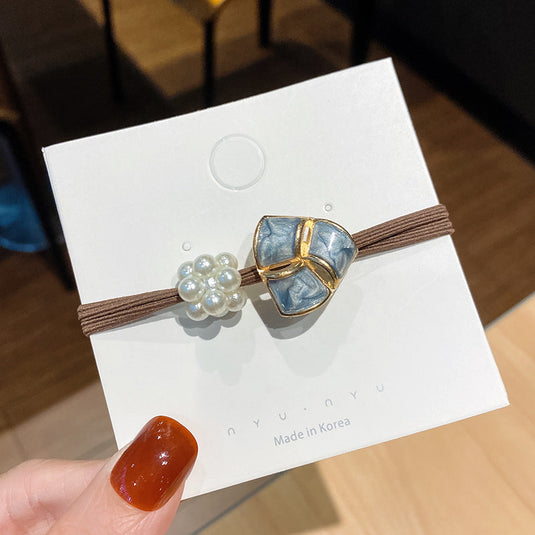 Pearl Charm Hair Tie 💗 – Elegant Stone Elastic Band 🎀