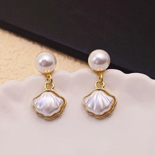 π Pearl Shell Charm Stud Earrings