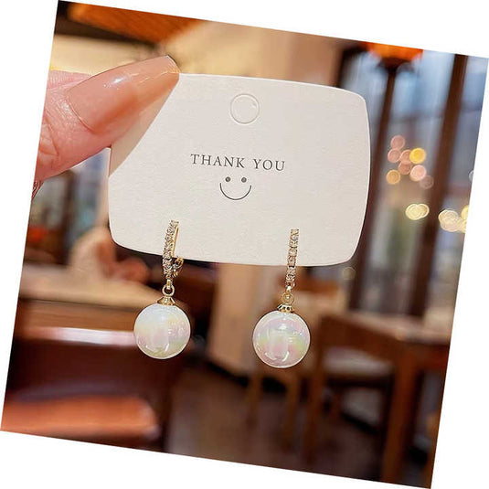 Elegant Iridescent Drop Earrings with Crystal Hoops