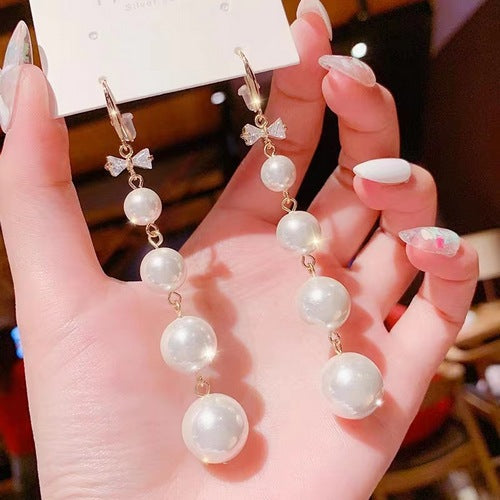 🤍 Elegant Pearl Bow Drop Earrings – Luxury Statement Bridal Jewelry✨