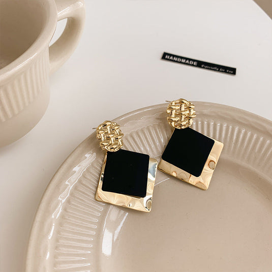 Elegant Black & Gold Geometric Statement Earrings🖤✨