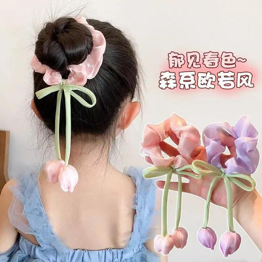 🌷 Sweet tulip flower rubber band (Purple)– Elegant Bow Hair Tie for Girls & Teens 💖 (Copy)