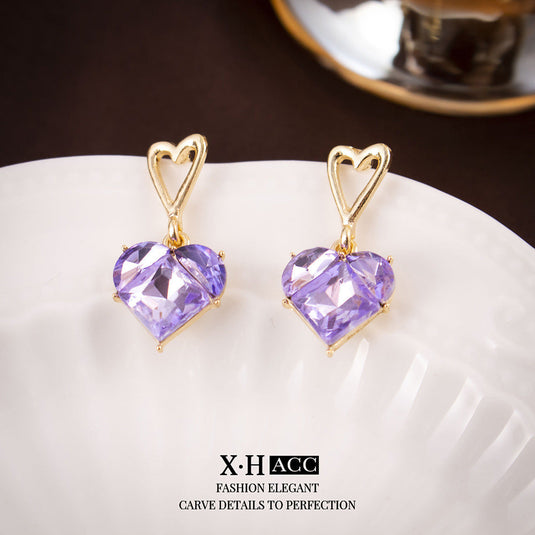 🪷Crystal Heart Drop Earrings – Cute Korean Style