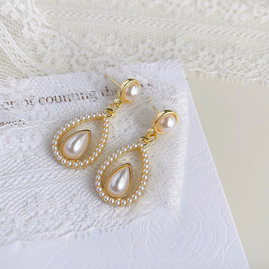 💧 Pearl Teardrop Dangle Earrings – Elegant Luxury Charm ✨