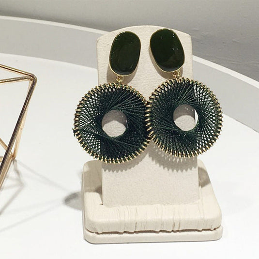 Elegant Green Thread Circle Drop Earrings πΏβ¨