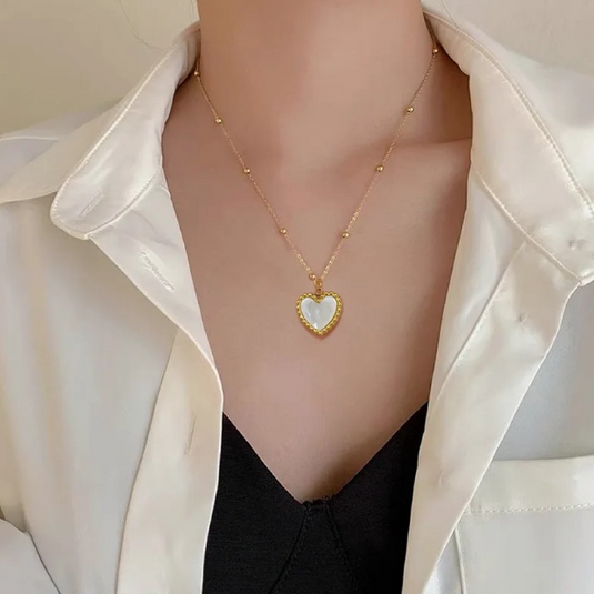 💖 Two-Sided Heart Pendant Beads Chain Necklace – Double the Charm