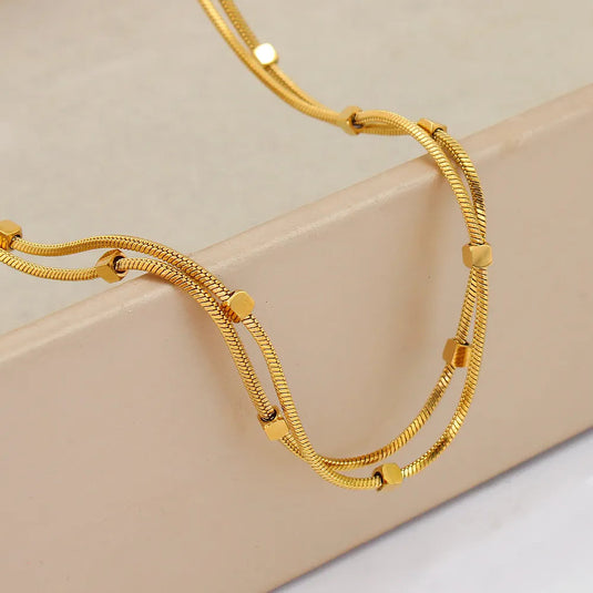 ✨ Double-Layer Herringbone Cubic Square Beads Necklace – Elegant, Edgy, Everlasting
