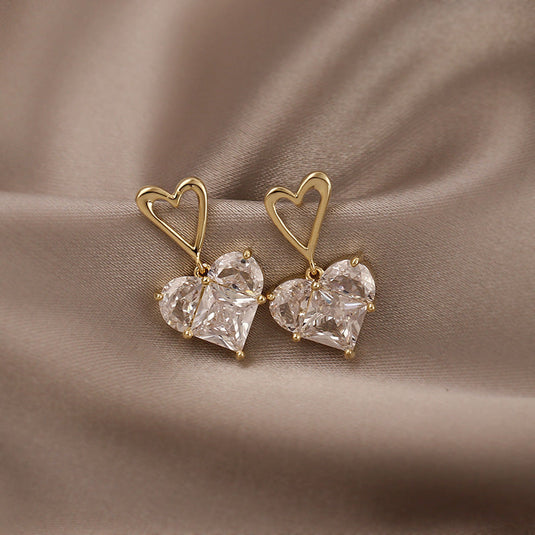 🪷Crystal Heart Drop Earrings – Cute Korean Style