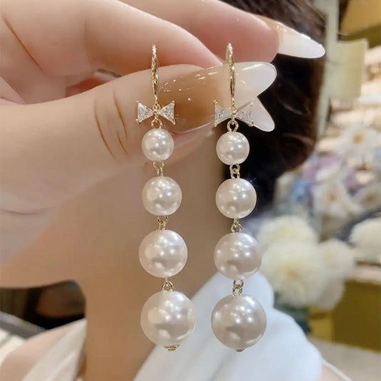 ๐ค Elegant Pearl Bow Drop Earrings โ Luxury Statement Bridal Jewelryโจ