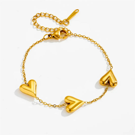💛 Matte Heart Trio Charm Bracelet