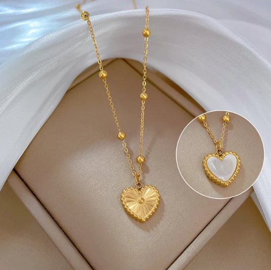 💖 Two-Sided Heart Pendant Beads Chain Necklace – Double the Charm