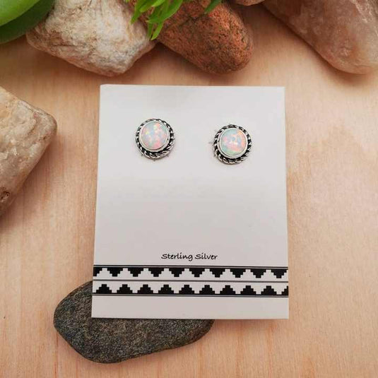 Scope Jewelry – Iridescent Round Stud Earrings with Metallic Border (Silver)