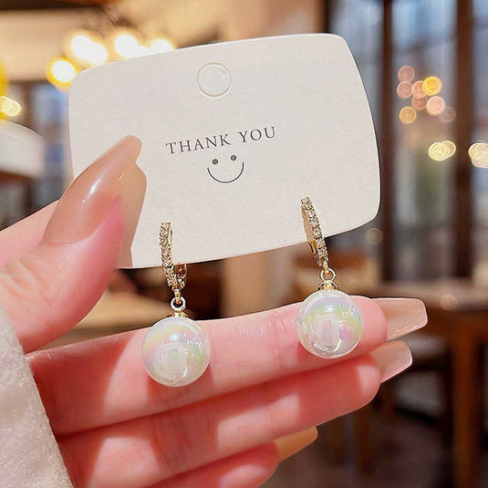 Elegant Iridescent Drop Earrings with Crystal Hoops