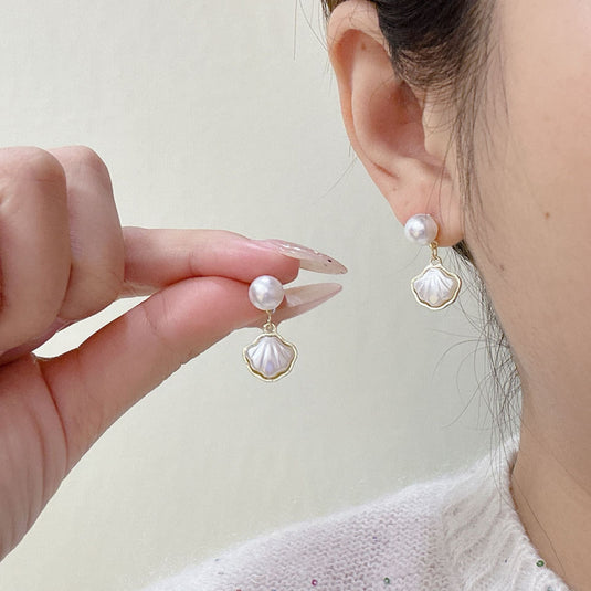 π Pearl Shell Charm Stud Earrings