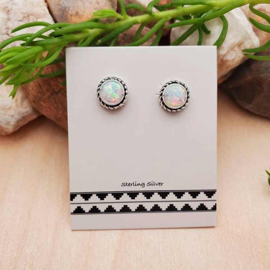 Scope Jewelry – Iridescent Round Stud Earrings with Metallic Border (Silver)
