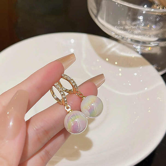 Elegant Iridescent Drop Earrings with Crystal Hoops