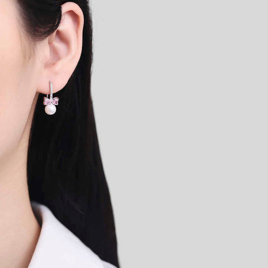Elegant Bow & Pearl Drop Earrings