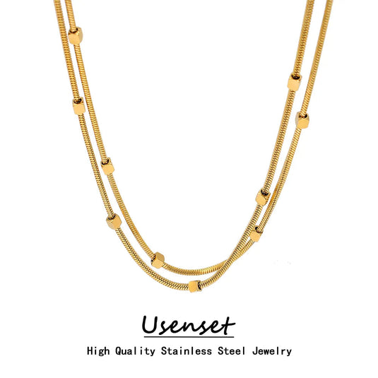 ✨ Double-Layer Herringbone Cubic Square Beads Necklace – Elegant, Edgy, Everlasting