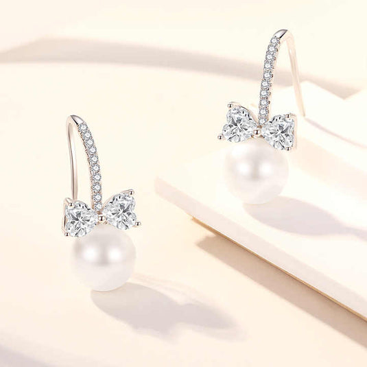 Elegant Bow & Pearl Drop Earrings