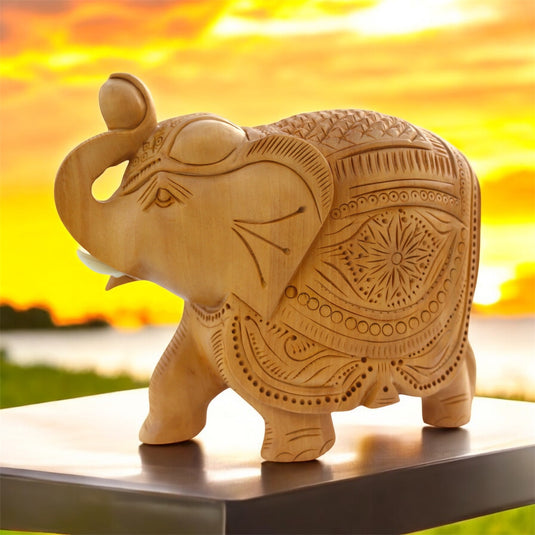 Handcrafted Wooden Elephant Figurine – Up Trunk Prosperity Gift