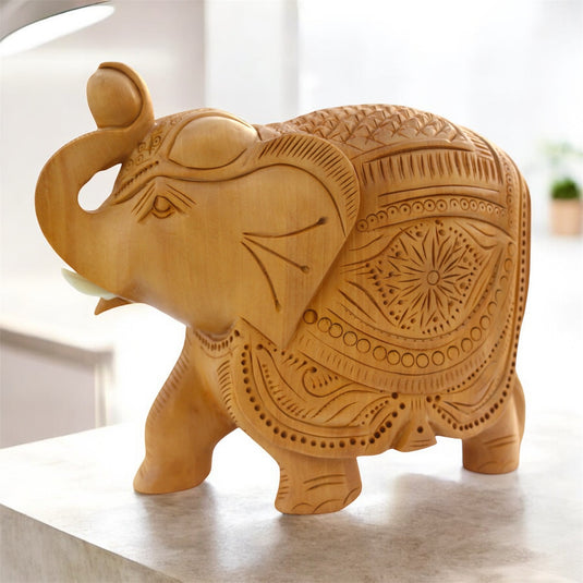 Handcrafted Wooden Elephant Figurine – Up Trunk Prosperity Gift