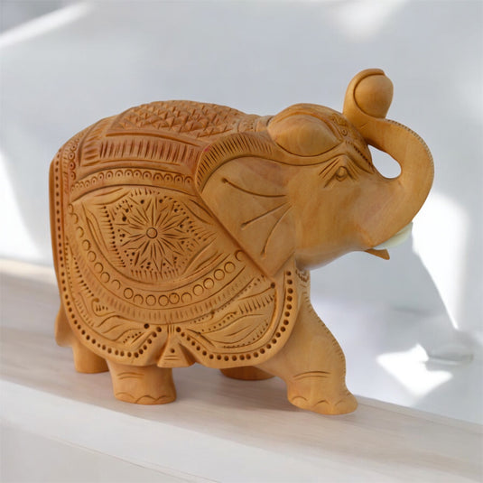 Handcrafted Wooden Elephant Figurine – Up Trunk Prosperity Gift