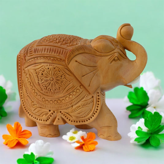 Handcrafted Wooden Elephant Figurine – Up Trunk Prosperity Gift